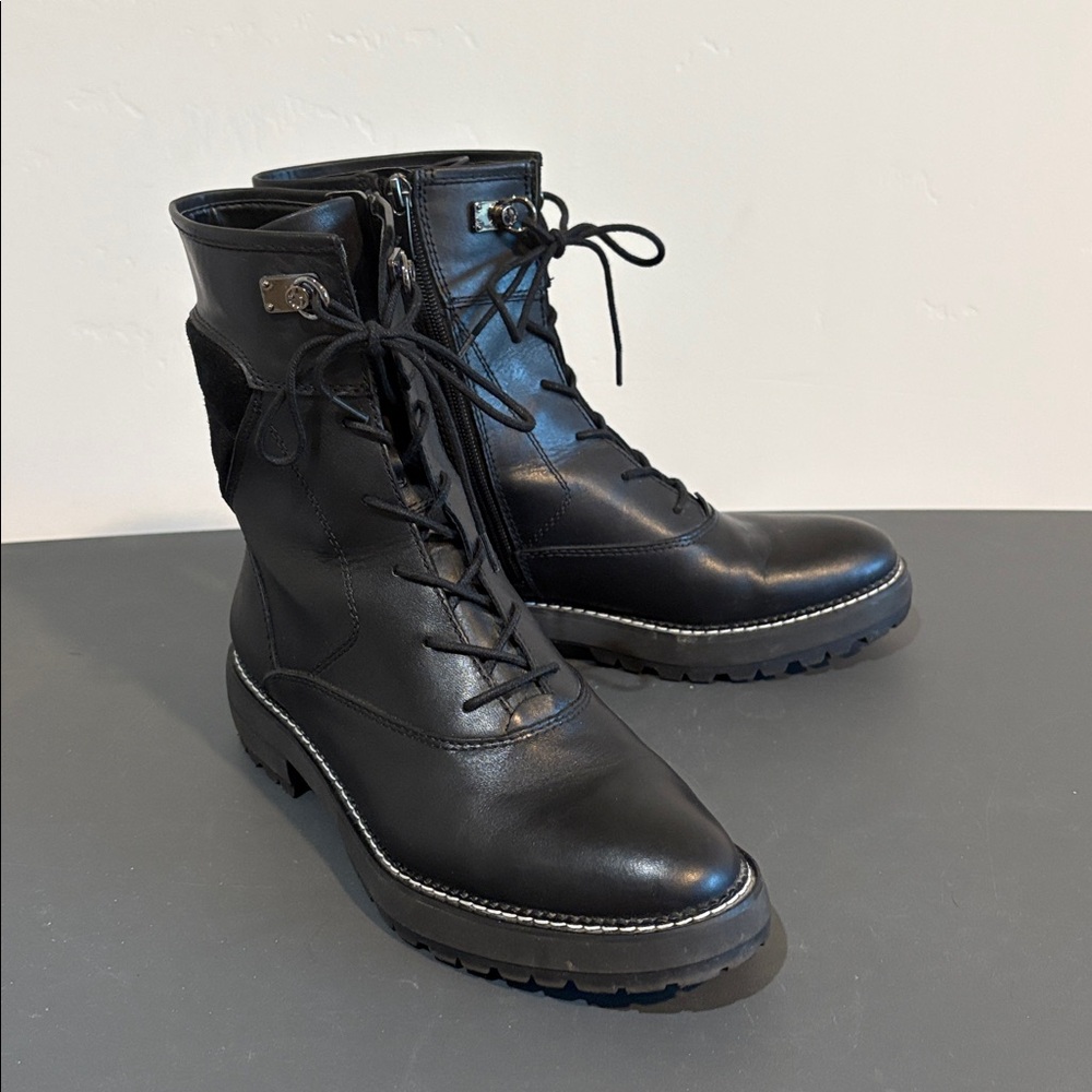 Franco Sarto Rosy Black Leather Lace-Up Boots